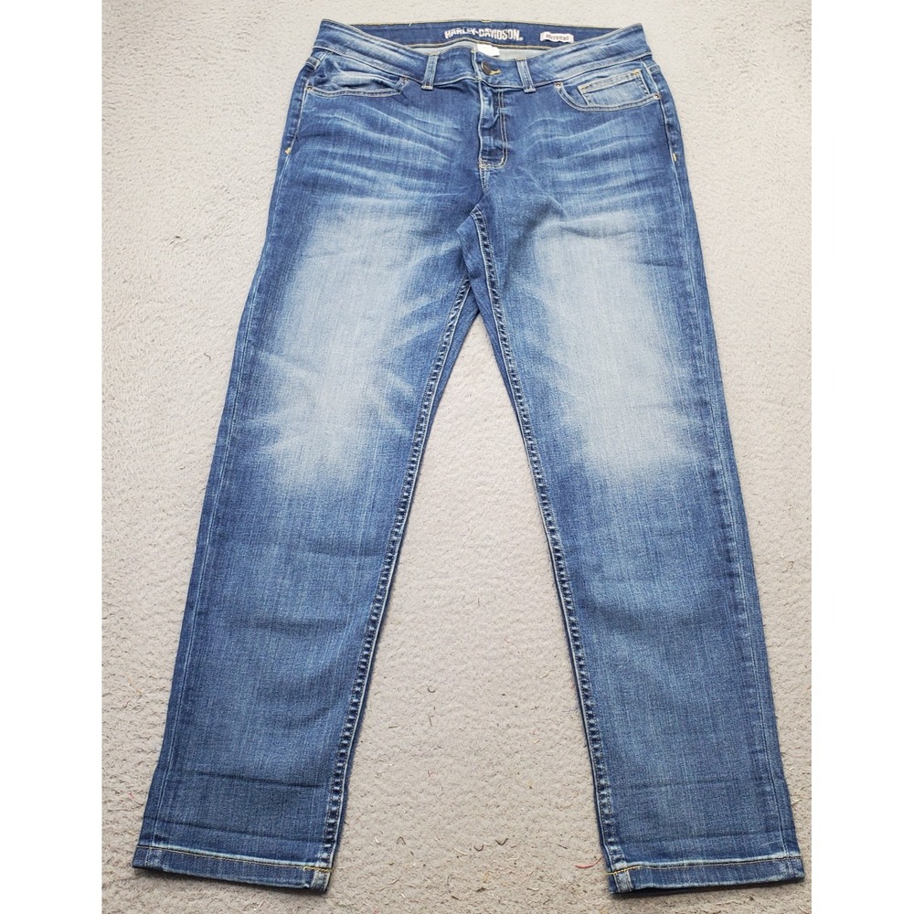 Harley-Davidson Boyfriend Jeans Womens‎ 30 Blue Denim Stretch Whiskered Straight